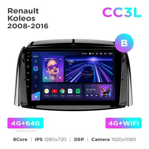 Штатна магнітола Teyes CC3L 4+64 Gb Renault Koleos 2008-2016 (B) 9"