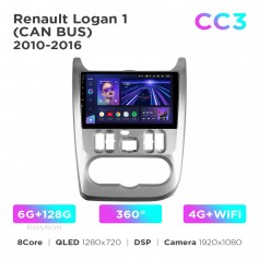 Штатна магнітола Teyes CC3 6+128 Gb 360° Renault Logan 1 2010-2016 (CAN BUS) 9"