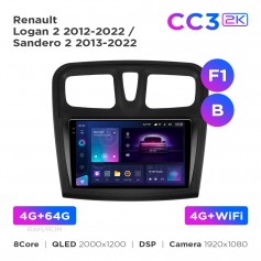 Штатна магнітола Teyes CC3 2k 4+64 Gb Renault Logan 2 2012-2022 / Sandero 2 2013-2022 (F1) (B) 9"