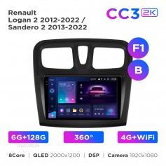 Штатна магнітола Teyes CC3 2k 6+128 Gb 360° Renault Logan 2 2012-2022 / Sandero 2 2013-2022 (F1) (B) 9"