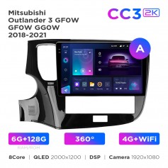 Штатна магнітола Teyes CC3 2k 6+128 Gb 360° Mitsubishi Outlander 3 GF0W GF0W GG0W 2018-2021 10"