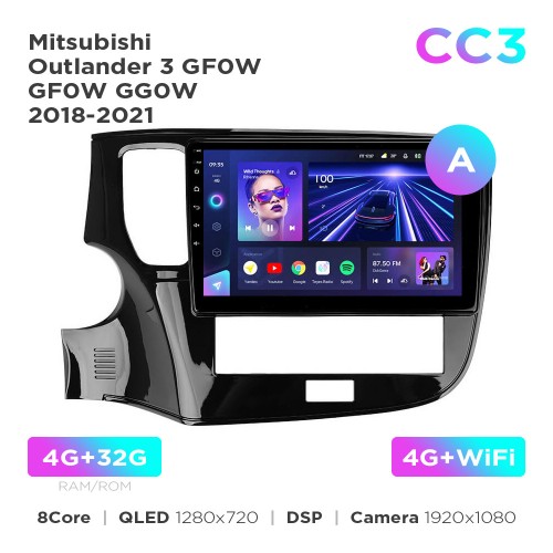 Штатна магнітола Teyes CC3 4+32 Gb Mitsubishi Outlander 3 GF0W GF0W GG0W 2018-2021 10"