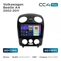 Штатная магнитола Teyes CC4 Pro 2k 8+128 Gb Volkswagen Beetle A4 2002-2011 9"