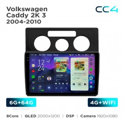 Штатна магнітола Teyes CC4 2k 6+64 Gb Volkswagen Caddy 2K 3 2004-2010 10"