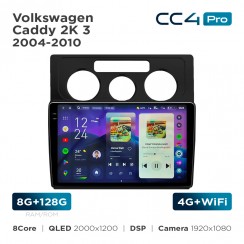 Штатная магнитола Teyes CC4 Pro 2k 8+128 Gb Volkswagen Caddy 2K 3 2004-2010 10"