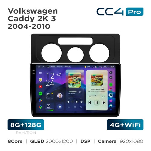 Штатна магнітола Teyes CC4 Pro 2k 8+128 Gb Volkswagen Caddy 2K 3 2004-2010 10"