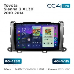 Штатна магнітола Teyes CC4 Pro 2k 8+128 Gb Toyota Sienna 3 XL30 2010-2014 9"