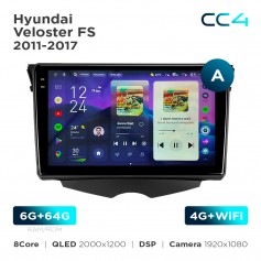 Штатная магнитола Teyes CC4 2k 6+64 Gb Hyundai Veloster FS 2011-2017 (A) 9"