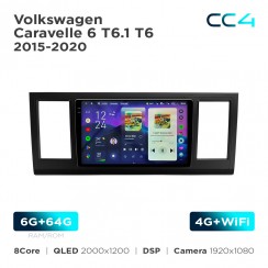 Штатная магнитола Teyes CC4 2k 6+64 Gb Volkswagen Caravelle 6 T6.1 T6 2015-2020 9"
