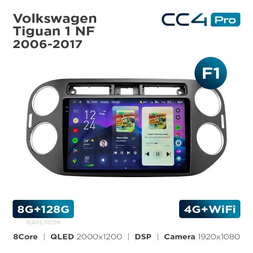 Штатна магнітола Teyes CC4 Pro 2k 8+128 Gb Volkswagen Tiguan 1 NF 2006-2017 (F1) 9"