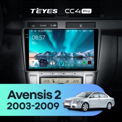 Штатная магнитола Teyes CC4 Pro 2k 8+128 Gb Toyota Avensis T250 2 2003-2009 9"