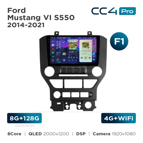 Штатная магнитола Teyes CC4 Pro 2k 8+128 Gb Ford Mustang VI S550 2014-2021 (F1) 9"