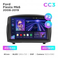 Штатна магнітола Teyes CC3 4+64 Gb Ford Fiesta Mk6 2008-2019 (F2) (B) 9"