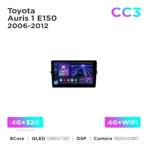 Штатна магнітола Teyes CC3 4+32 Gb Toyota Auris 1 E150 (0 Din) 2006-2012 10"