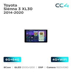 Штатна магнітола Teyes CC4 2k 6+64 Gb Toyota Sienna 3 XL30 2014-2020 9"