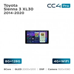 Штатная магнитола Teyes CC4 Pro 2k 8+128 Gb Toyota Sienna 3 XL30 2014-2020 9"