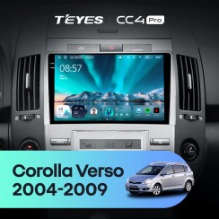 Штатная магнитола Teyes CC4 Pro 2k 8+128 Gb Toyota Corolla Verso AR10 2004-2009 (F2) 9"