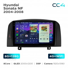 Штатная магнитола Teyes CC4 2k 8+128 Gb Hyundai Sonata NF 2004-2008 9"