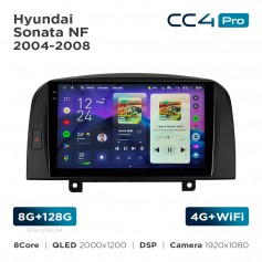 Штатная магнитола Teyes CC4 Pro 2k 8+128 Gb Hyundai Sonata NF 2004-2008 9"