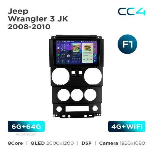 Штатная магнитола Teyes CC4 2k 6+64 Gb Jeep Wrangler 3 JK 2008-2010 (F1) 9"