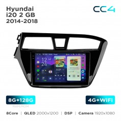 Штатная магнитола Teyes CC4 2k 8+128 Gb Hyundai i20 2 GB 2014-2018 9"