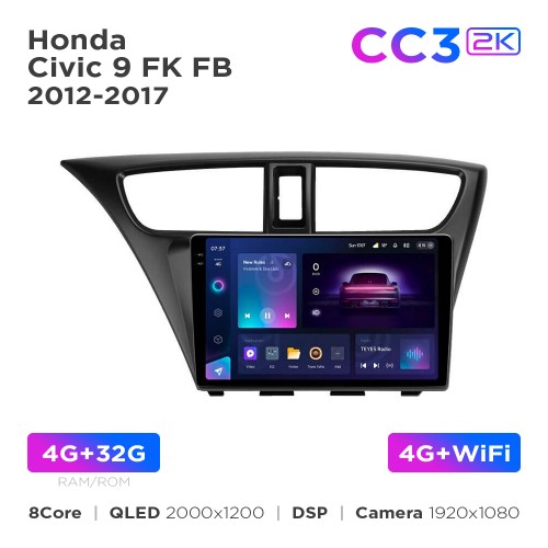 Штатна магнітола Teyes CC3 2k 4+32 Gb Honda Civic 9 FK FB 2012-2017 9