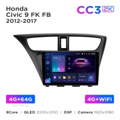 Штатна магнітола Teyes CC3 2k 4+64 Gb Honda Civic 9 FK FB 2012-2017 9"