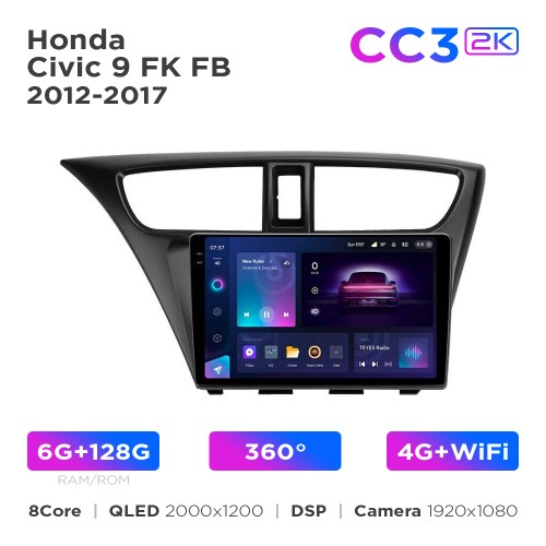 Штатна магнітола Teyes CC3 2k 6+128 Gb 360° Honda Civic 9 FK FB 2012-2017 9