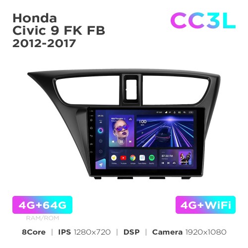 Штатна магнітола Teyes CC3L 4+64 Gb Honda Civic 9 FK FB 2012-2017 9"