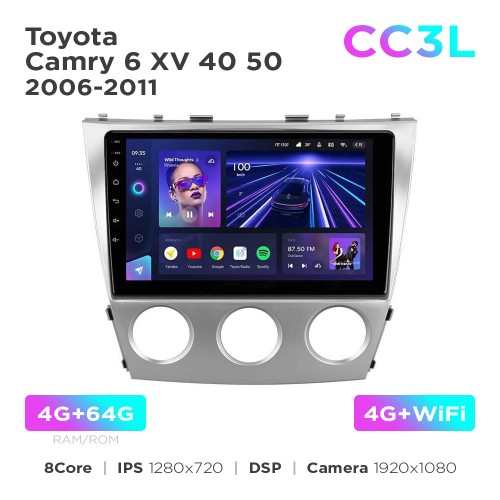 Штатная магнитола Teyes CC3L 4+64 Gb Toyota Camry 6 XV 40 50 2006-2011 10"