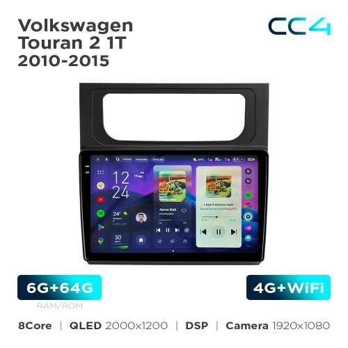Штатная магнитола Teyes CC4 2k 6+64 Gb Volkswagen Touran 2 1T 2010-2015 10"