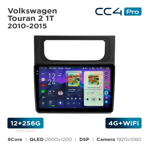 Штатная магнитола Teyes CC4 Pro 2k 12+256 Gb Volkswagen Touran 2 1T 2010-2015 10"