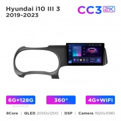 Штатна магнітола Teyes CC3 2k 6+128 Gb 360° Hyundai i10 3 2019-2023 9