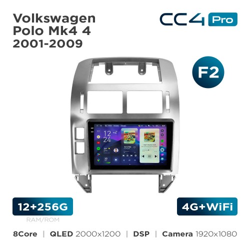 Штатная магнитола Teyes CC4 Pro 2k 12+256 Gb Volkswagen Polo Mk4 4 2001-2009 (F2) 9"