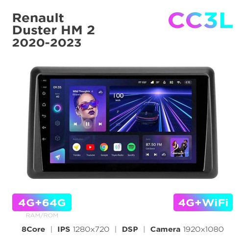 Штатна магнітола Teyes CC3L 4+64 Gb Renault Duster HM 2 2020-2023 9"