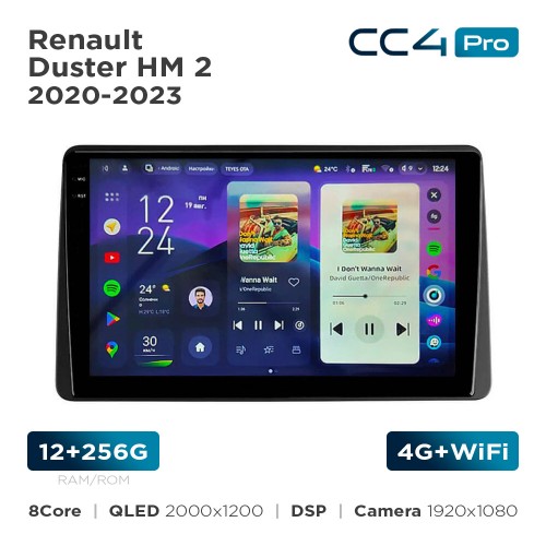 Штатна магнітола Teyes CC4 Pro 2k 12+256 Gb Renault Duster HM 2 2020-2023 9"