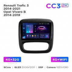 Штатна магнітола Teyes CC3 2k 4+32 Gb Renault Trafic 3 2014-2021 / Opel Vivaro B 2014-2018 9"