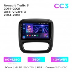 Штатна магнітола Teyes CC3 6+128 Gb 360° Renault Trafic 3 2014-2021 / Opel Vivaro B 2014-2018 9"