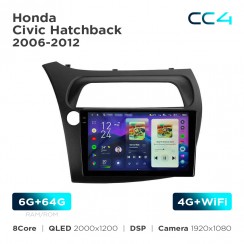 Штатна магнітола Teyes CC4 2k 6+64 Gb Honda Civic Hatchback 2006-2012 9"