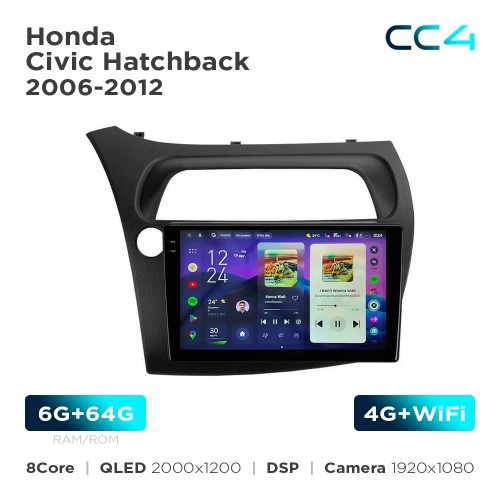 Штатна магнітола Teyes CC4 2k 6+64 Gb Honda Civic Hatchback 2006-2012 9"