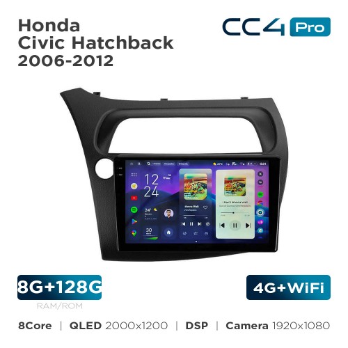 Штатна магнітола Teyes CC4 Pro 2k 8+128 Gb Honda Civic Hatchback 2006-2012 9"