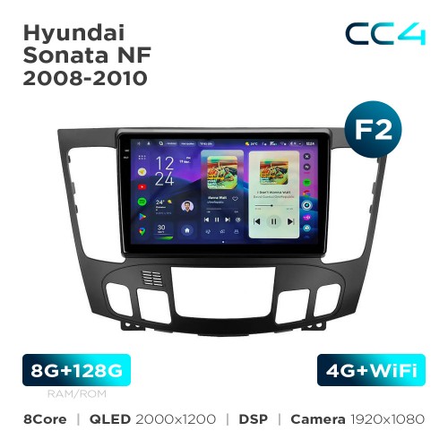 Штатная магнитола Teyes CC4 2k 8+128 Gb Hyundai Sonata NF 2008-2010 (F2) 9"