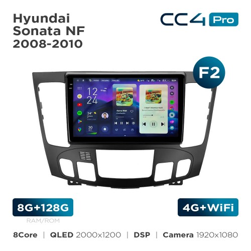 Штатная магнитола Teyes CC4 Pro 2k 8+128 Gb Hyundai Sonata NF 2008-2010 (F2) 9"