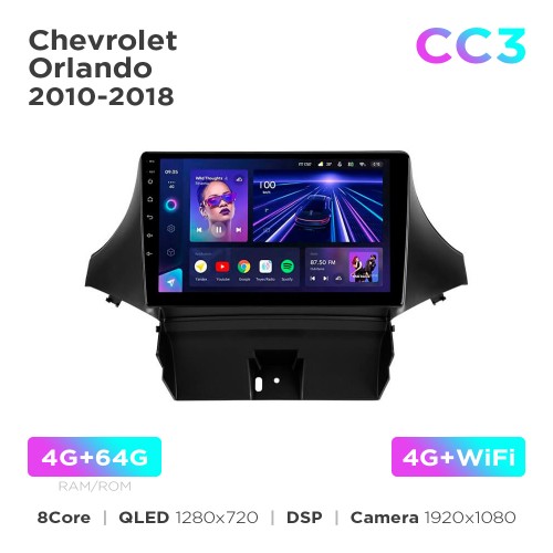 Штатна магнітола Teyes CC3 4+64 Gb Chevrolet Orlando (0 Din) 2010-2018 9"