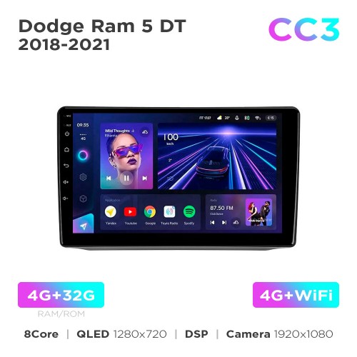 Штатная магнитола Teyes CC3 4+32 Gb Dodge Ram 5 DT (0 Din) 2018-2021 9"