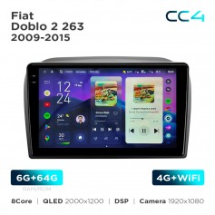 Штатная магнитола Teyes CC4 2k 6+64 Gb Fiat Doblo 2 263 2009-2015 9"