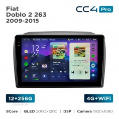 Штатная магнитола Teyes CC4 Pro 2k 12+256 Gb Fiat Doblo 2 263 2009-2015 9"