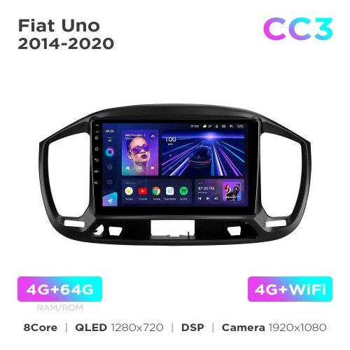 Штатная магнитола Teyes CC3 4+64 Gb Fiat Uno 2014-2020 9"