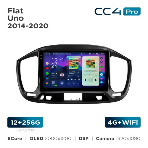 Штатная магнитола Teyes CC4 Pro 2k 12+256 Gb Fiat Uno 2014-2020 9"