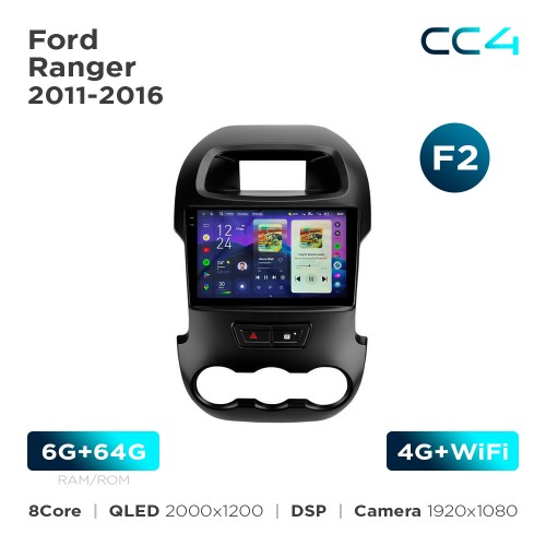 Штатная магнитола Teyes CC4 2k 6+64 Gb Ford Ranger 2011-2016 (F2) 9"